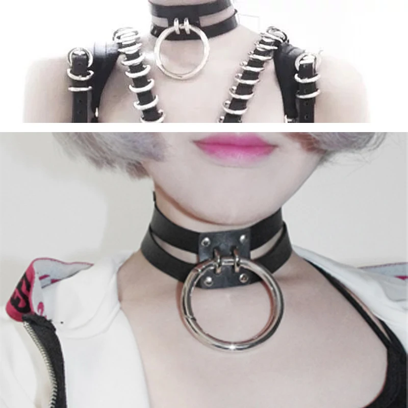 Женское кожаное колье чокер ручной работы ожерелье в стиле панк рок с круглой