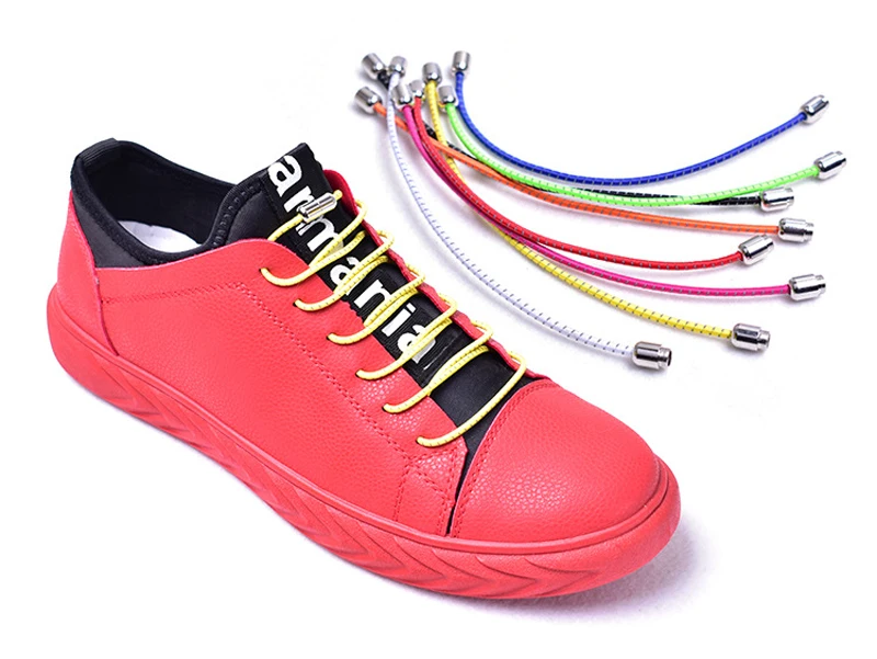 High Quality Lazy Shoelaces Locking Buckle Reflective Metal Capsule No Tie Elastic Shoe Laces Kids Adult Round Shoe Laces 100cm