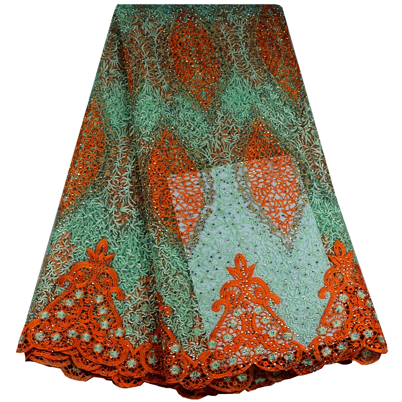 Красный цвет африканская кружевная ткань вышитые нигерийские кружева с камнями