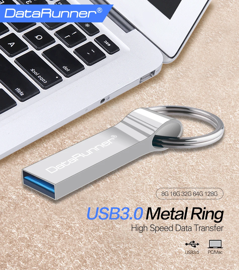USB флеш-накопитель DataRunner, ручка для ключей, 16 ГБ, 32 ГБ, 64 ГБ, 128 ГБ, водонепроницаемые флеш-накопители, высокоскоростная Usb флешка, флеш-диск 3,0