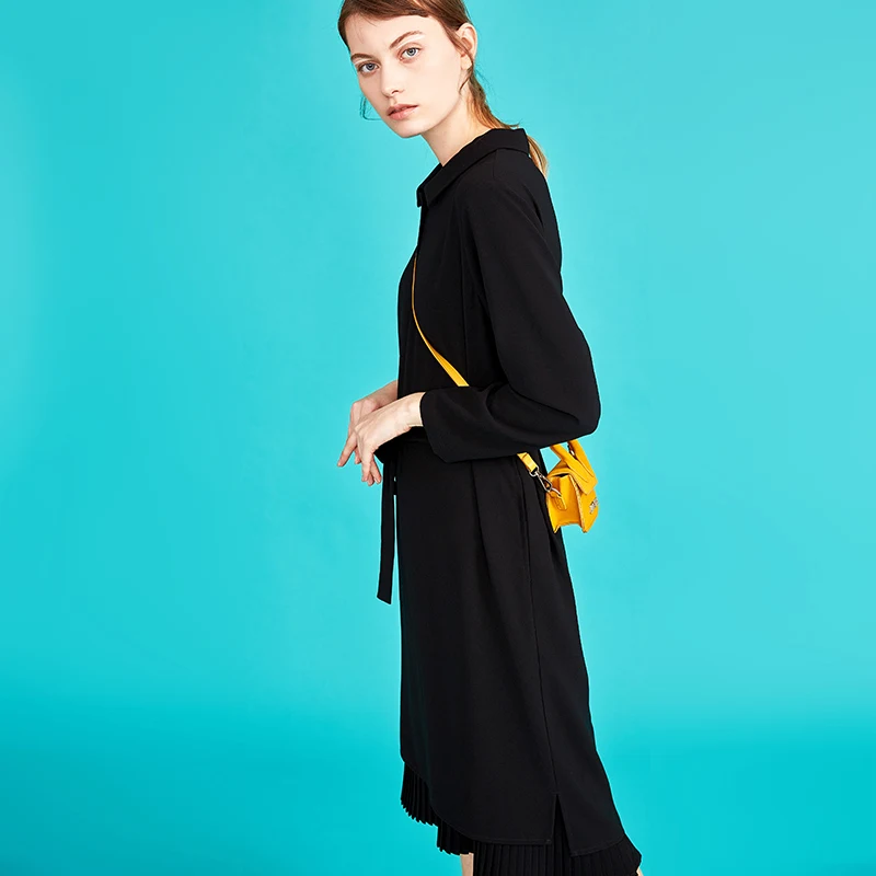 Toyouth Осень черный краткое Для женщин длинные платья Тощий Chic корейский стиль