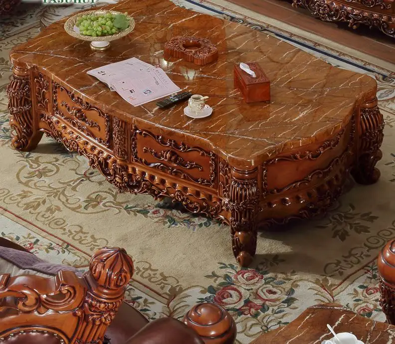 Кофейный столик в европейском стиле сделанный на заказ резьба по дереву мрамор