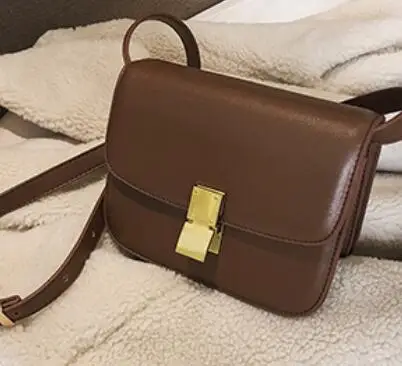 Small Brown Luxury Brand Handbag New Fashion Simple Square bag Quality PU Leather Women's Designer Handbag Lock Shoulder Messenger bags - Цвет: Small Brown