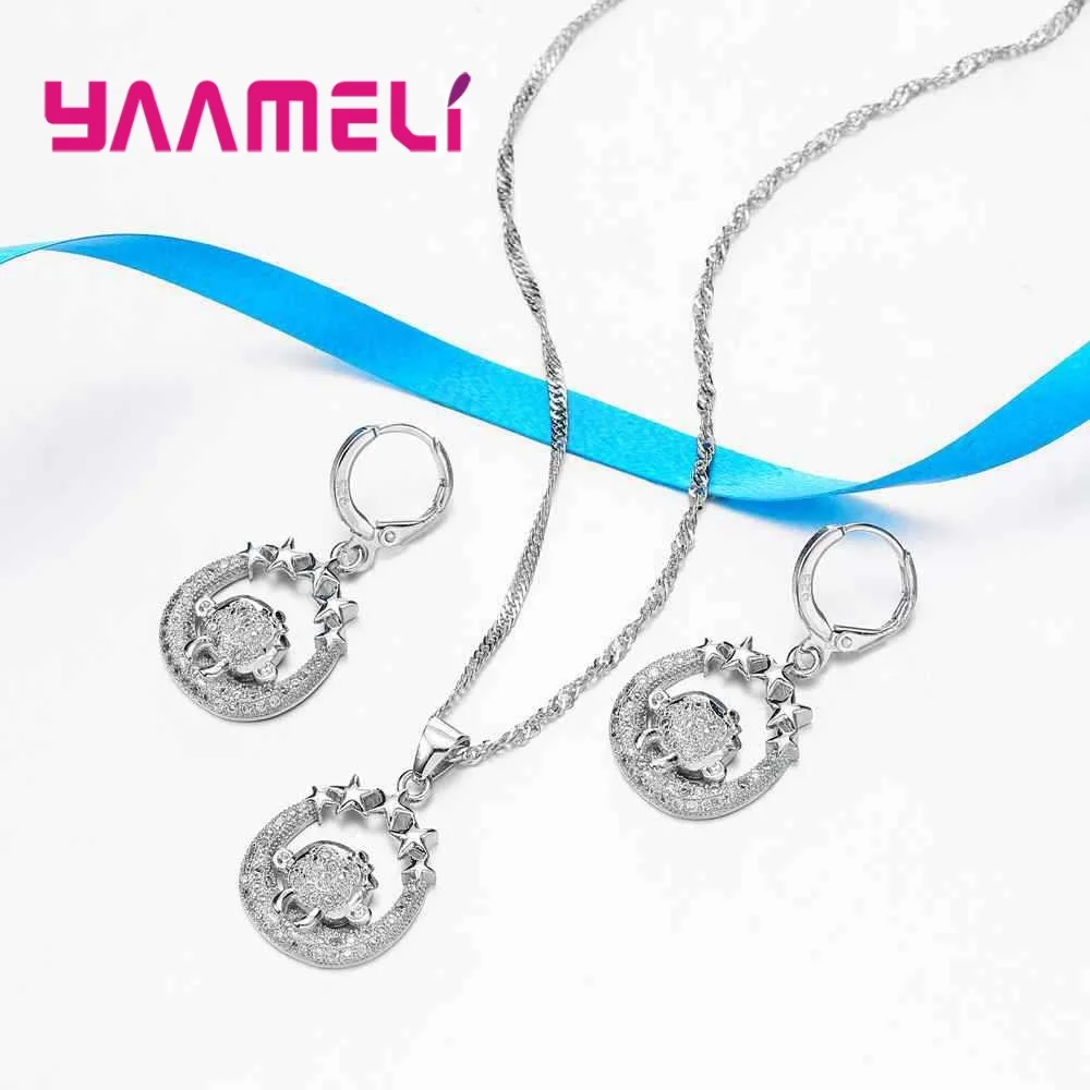 ЯМЕЛ Милый обезьянка формы со звездами 925 Серебряное колье с серьгами Набор женщин девочек Ювелирные изделия День рождения Подарок Высокое Качество
