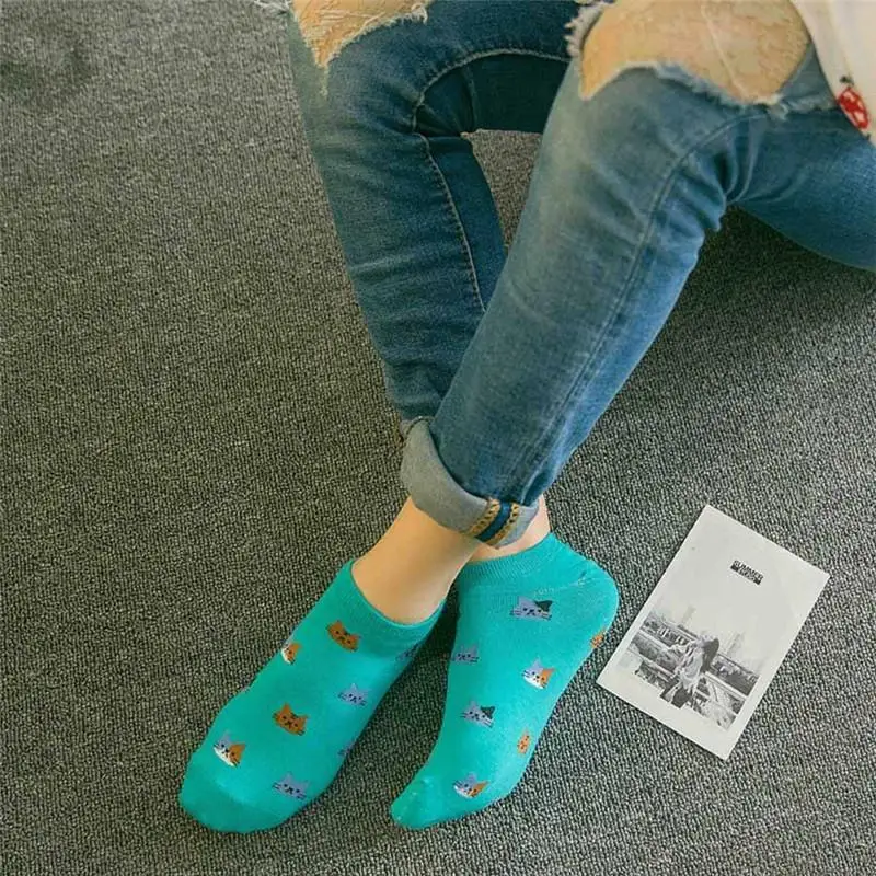 Короткие носки с принтом милого кота модные весенне летние хлопковые невидимки