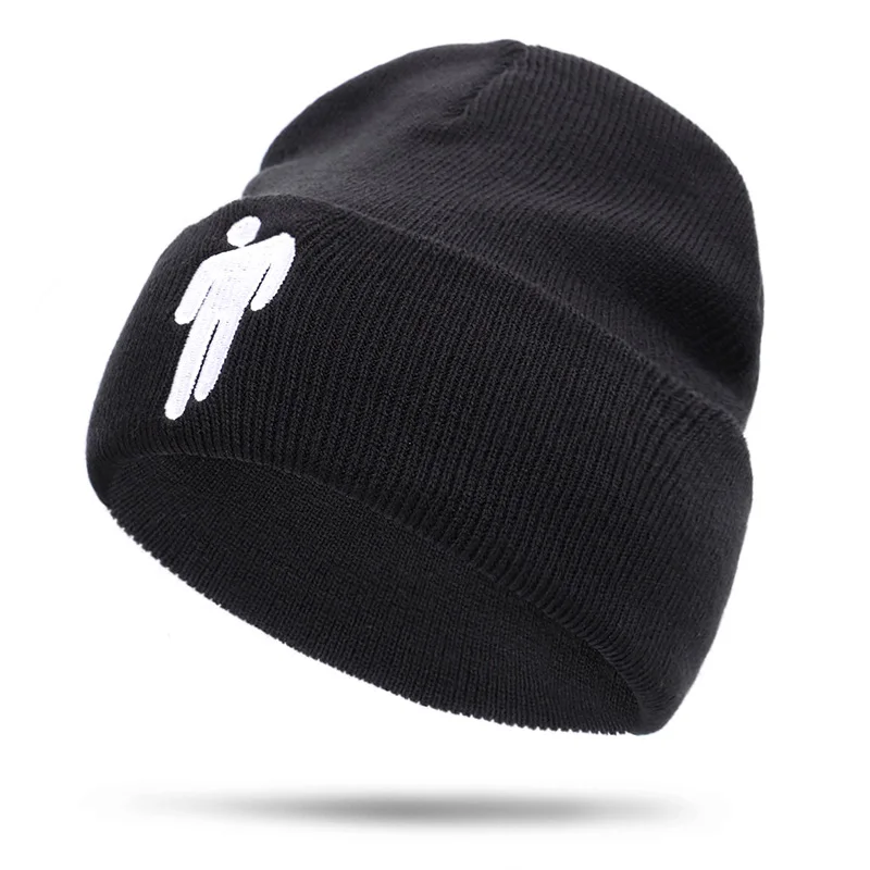 black Billie Eilish вышивка Beanie Женская и мужская вязаная зимняя шапка однотонная хип-хоп мягкая шапка черепки теплая кость Unise Новая мода - Color: black