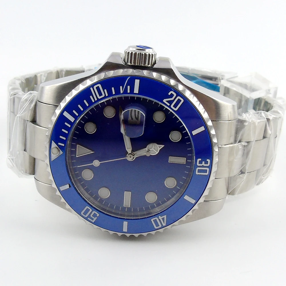 43 мм синий циферблат керамический ободок сапфировое стекло автоматические