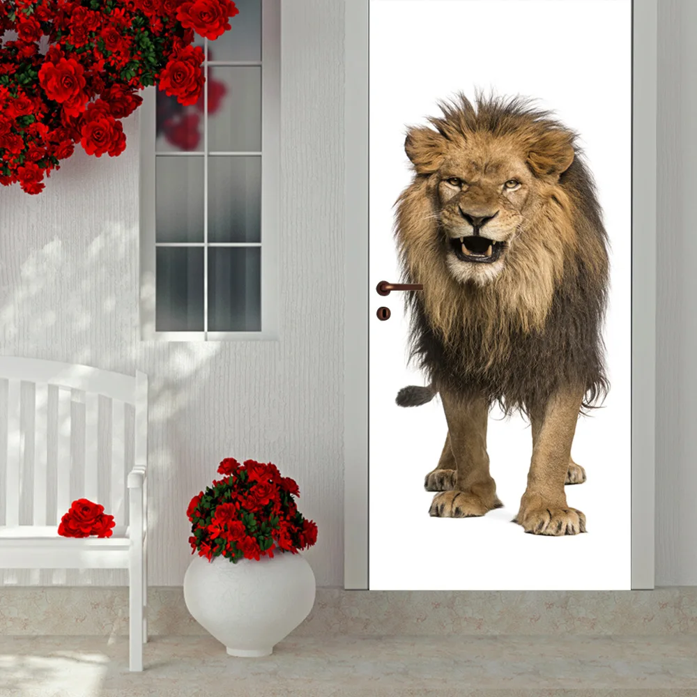 

3D креативные дверные наклейки с Львом, животные, современная настенная дверь из ПВХ, «сделай сам», обои для ремонта дверей, самоклеящиеся де...