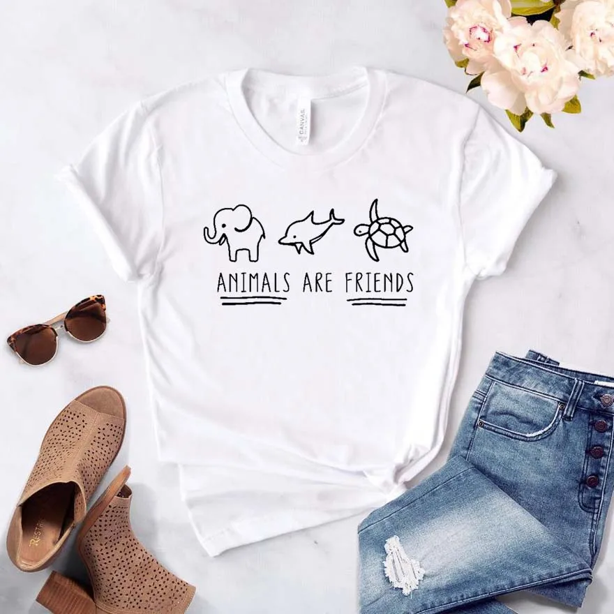 

Animals Are Friends, женская футболка с изображением слона и черепахи, хлопковая хипстерская забавная футболка, подарок леди Юн, топ, футболка, Пряма...