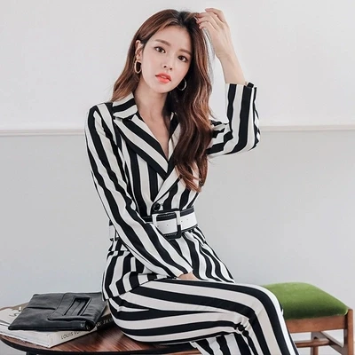 Костюм в полоску женский из двух предметов ассиметричные брюки для ног Модный