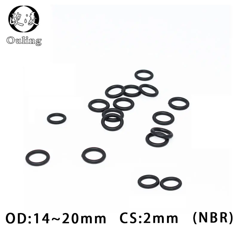 

50PCS/lot Rubber Ring Black NBR Sealing O-Ring OD14/15/16/17/18/19/20*2mm Thickness O Ring Seal Gaskets Nitrile Oil Ring Washer