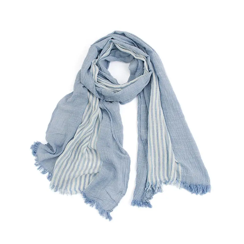 Шарф в полоску ретро стиле винтажный плиссированный шарф из хлопка и льна теплая