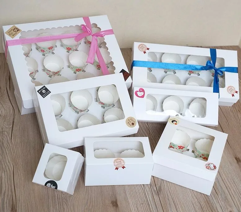 Светло-зеленая Φ 3 коробка для кексов с вставкой из крафт-бумаги прозрачным