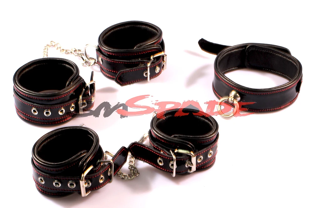 100% натуральная кожа комплект сдержанность руки манжеты лодыжки воротник