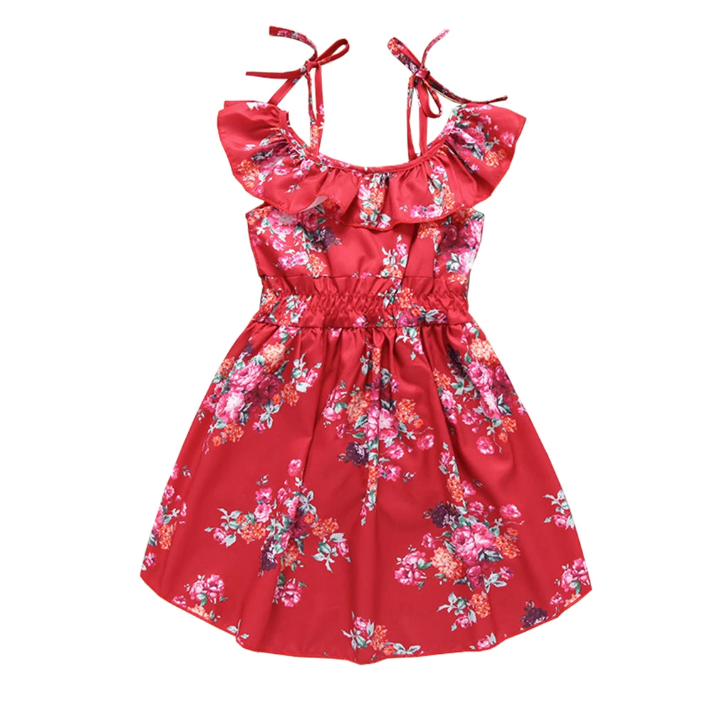 Летние платья для маленьких детей одежда девочек Пляжное Платье на бретельках с