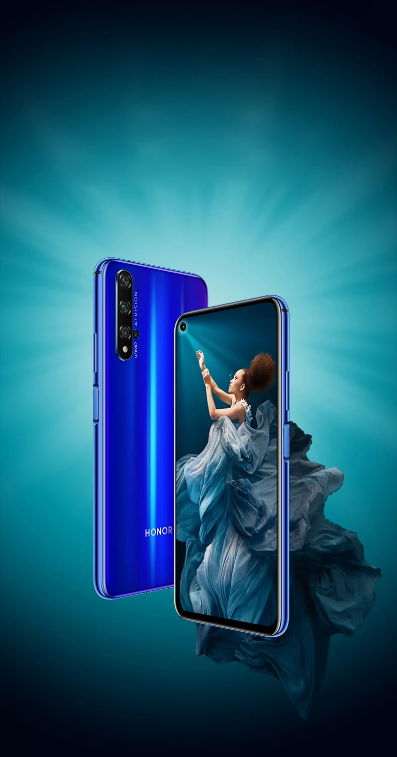 Honor 20 6,2" полноэкранный Android 9 Поддержка NFC 5 камер 2340*1080 Восьмиядерный 3750 мАч супер зарядка боковая разблокировка отпечатков пальцев