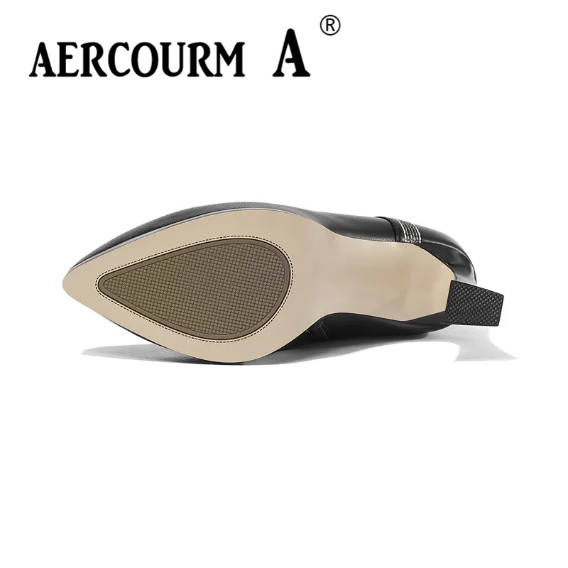 Aercourm A/женские ботинки из натуральной кожи с острым носком на высоком каблуке