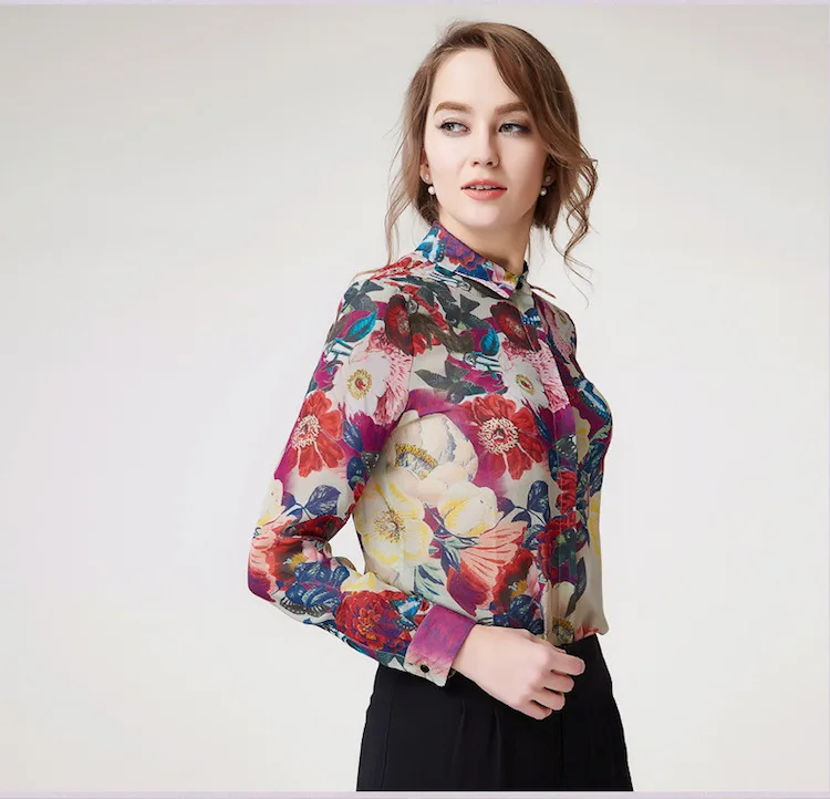 Шелковая шифоновая рубашка 3661 100% чистый шелк шифон блузки женские рубашки с