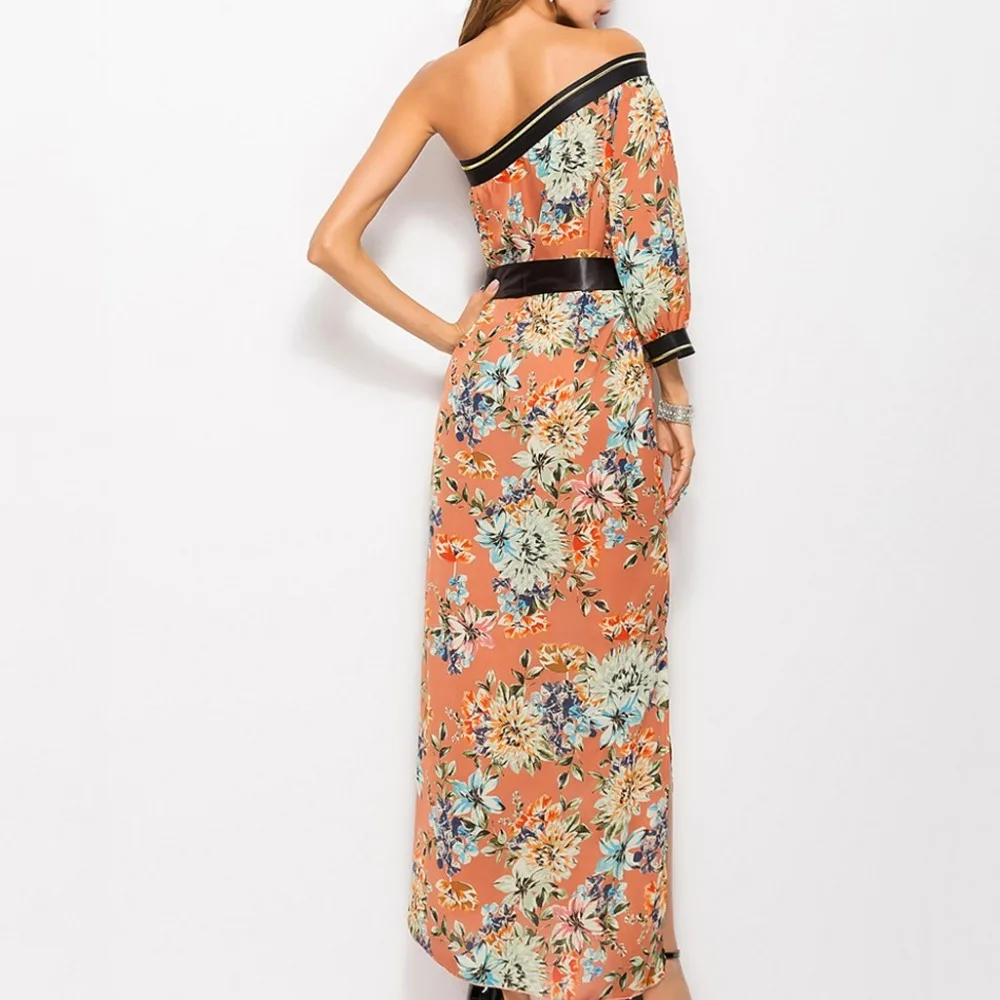 MIARHB Summer One Shoulder Dress on Women Elegant Floral Print Bodysuit Beach Woman's Casual Dresses Vintage Ladies Robe | Женская