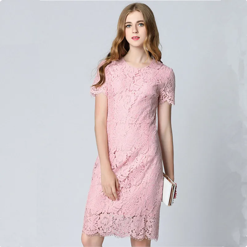 Женское кружевное платье с ресничками розовое большого размера лето 2021 | Женская