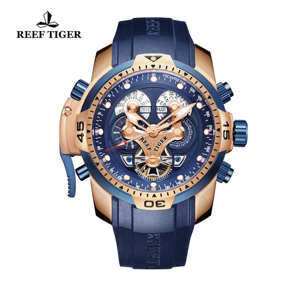 Мужские часы Reef Tiger брендовые автоматические механические водонепроницаемые с