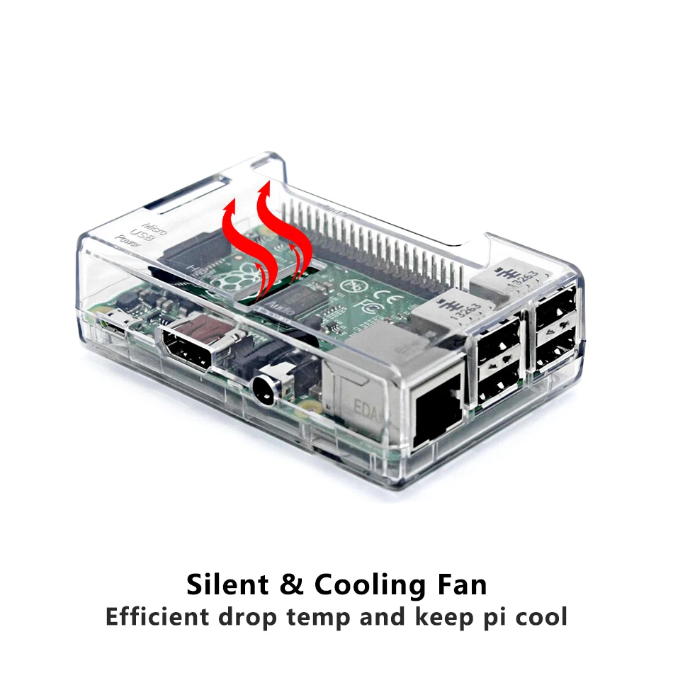 Aokin For Raspberry pi Case Fan Transparent ABS Plastic Cases For Raspberry Pi 3/2 Model B B+ Case Fan