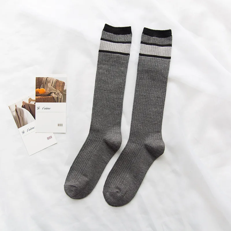 Spring Autumn New Striped Women Stockings Warm Hosiery Female College Wind Stripe Pattern High Tube Meias | Женская одежда
