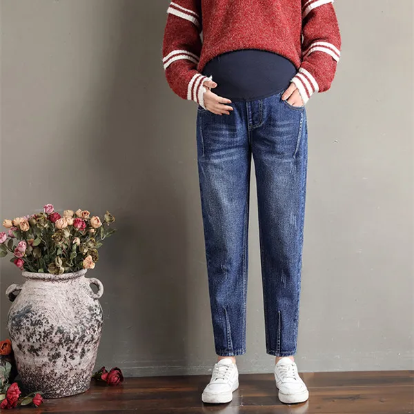 259 Dark blue 259# потертые эластичные джинсы для беременных для талии, живота, эластичная свободная одежда для беременных женщин 9/10 - Цвет: 259 Dark blue