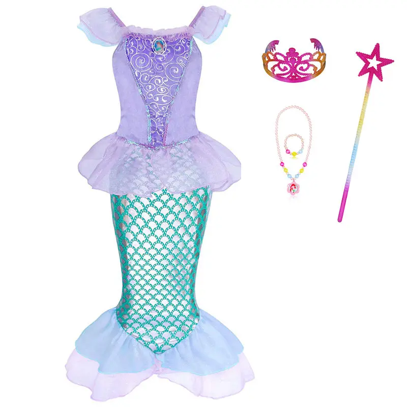 Dresses B Sets DAYLEBABY/детская одежда; нарядный костюм Русалочки для девочек; одежда для игр; костюм принцессы Ариэль с повязкой на голову; костюм на Хэллоуин - Цвет: Dresses B Sets
