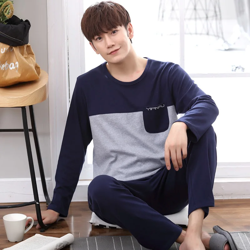 Yidanna comfortable striped pajamas set for men pyjamas male long sleeve cloth casual nighties cotton plus size sleepwear autumn | Мужская
