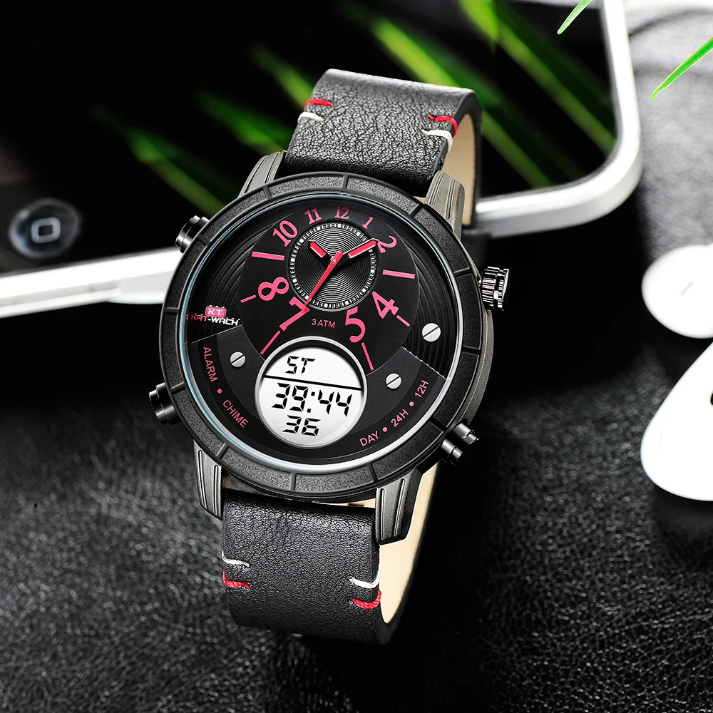 2018 Reloj роскошные часы Для мужчин Водонепроницаемый кожа кварцевые цифровые