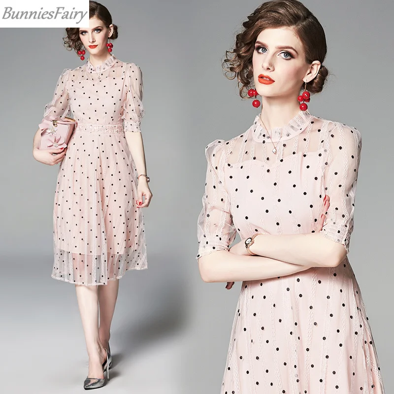 Новое летнее платье принцессы в европейском стиле с узором горошек нежное