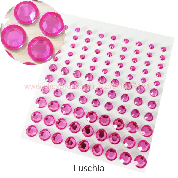 4 6 8mm Fuschia 2 листа) 99 шт. круглые 4 мм 6 мм 8 мм акриловые стразы наклейки в виде драгоценных камней самоклеющиеся липкие хрустальные диаманты DIY украшения - Цвет: 4 6 8mm Fuschia