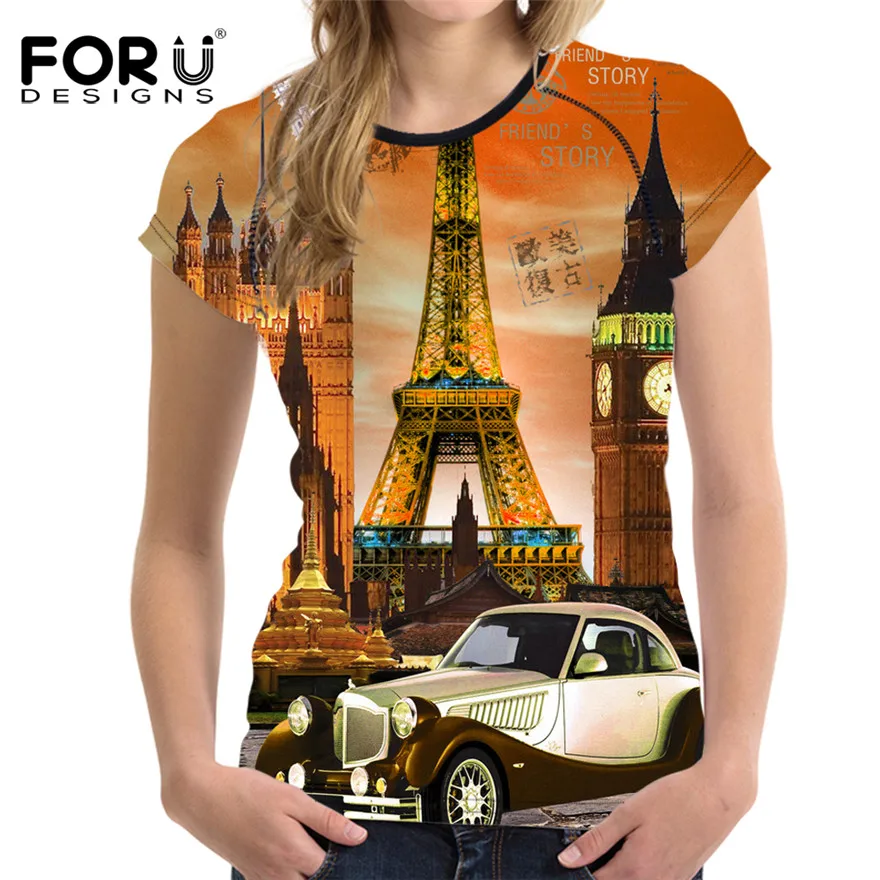 Модные футболки FORUDESIGNS с 3D рисунком пейзажа Женская Повседневная футболка для