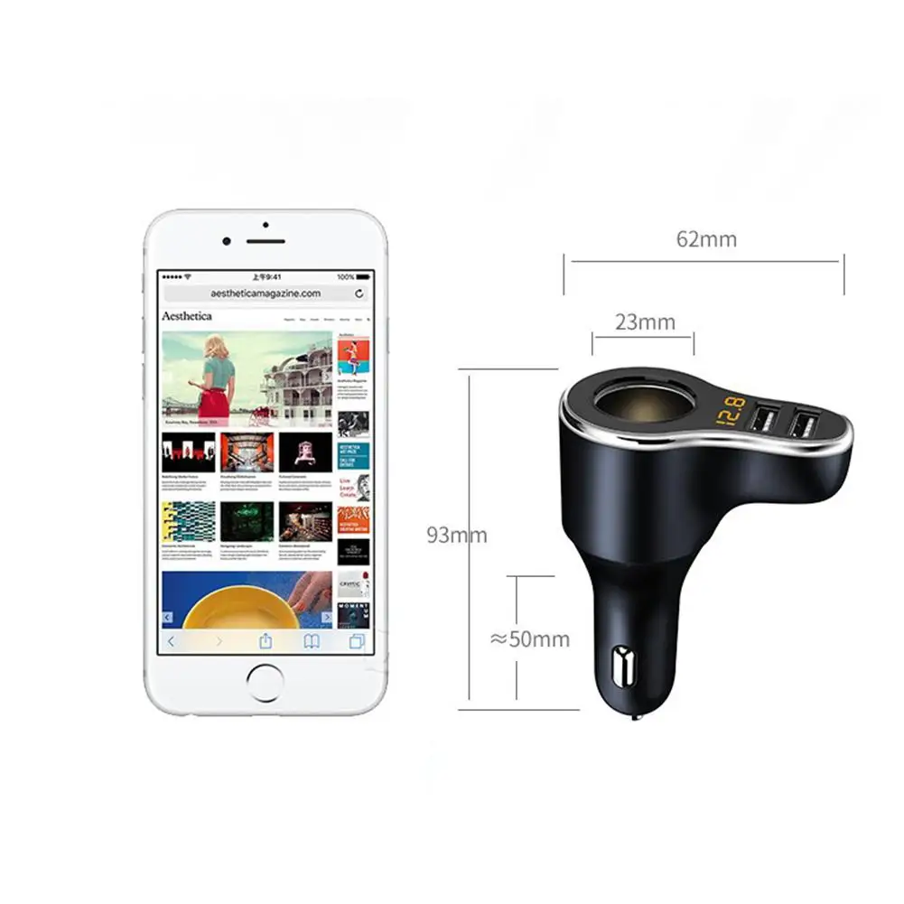 Двойной Переходник USB для зарядки в машине Быстрая зарядка с Volmeter прикуриватель