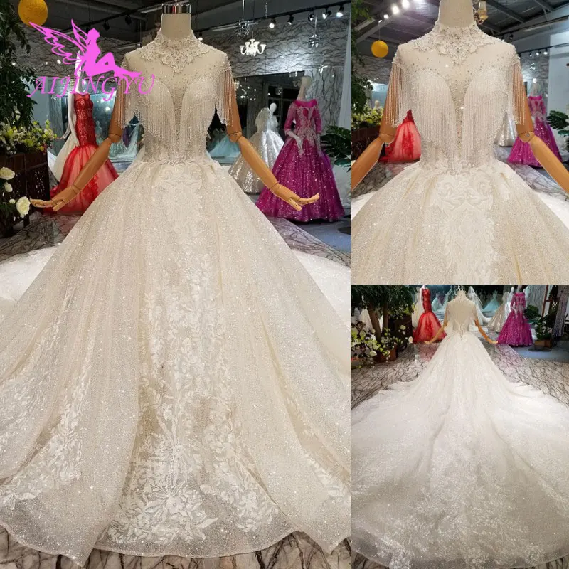 

AIJINGYU Wedding Dresses With Sleeves Gown Gowns Luxury Lace Sequin Union Fashion Reception Wedding Dress