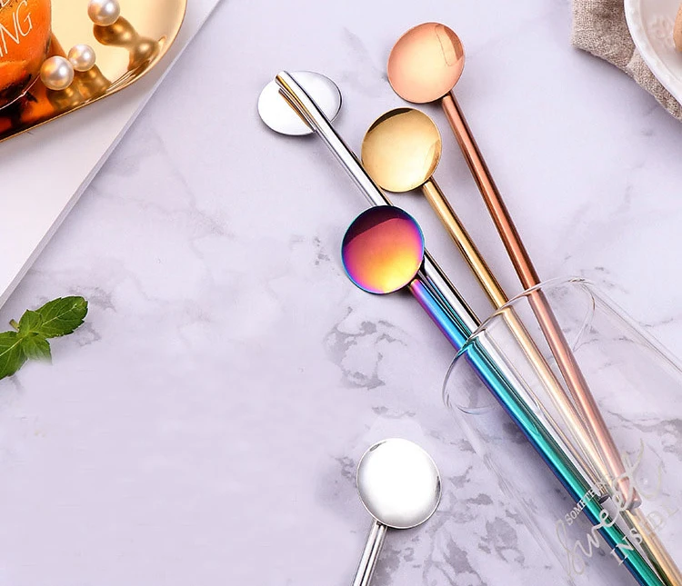 Colorful Reusable Stainless Steel Drinking Straws Spoon Tea Filter Coffee Beer Carbonator Stirring Tools Drinkware Accessories