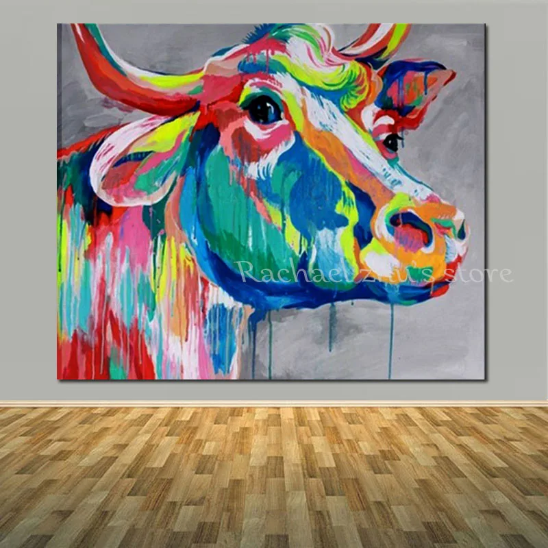 Ручная работа поп-арт картина из коровьей кожи на холсте современные настенные