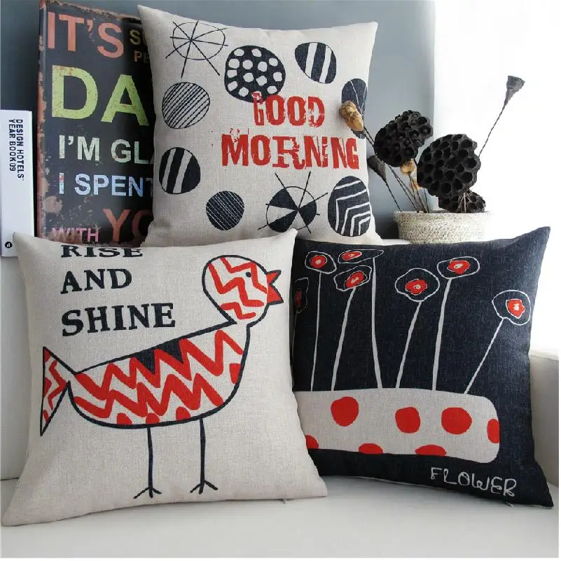 Современная плотная хлопчатобумажная Наволочка на подушку с рисунком птиц и цветов льняная мягкая подушка