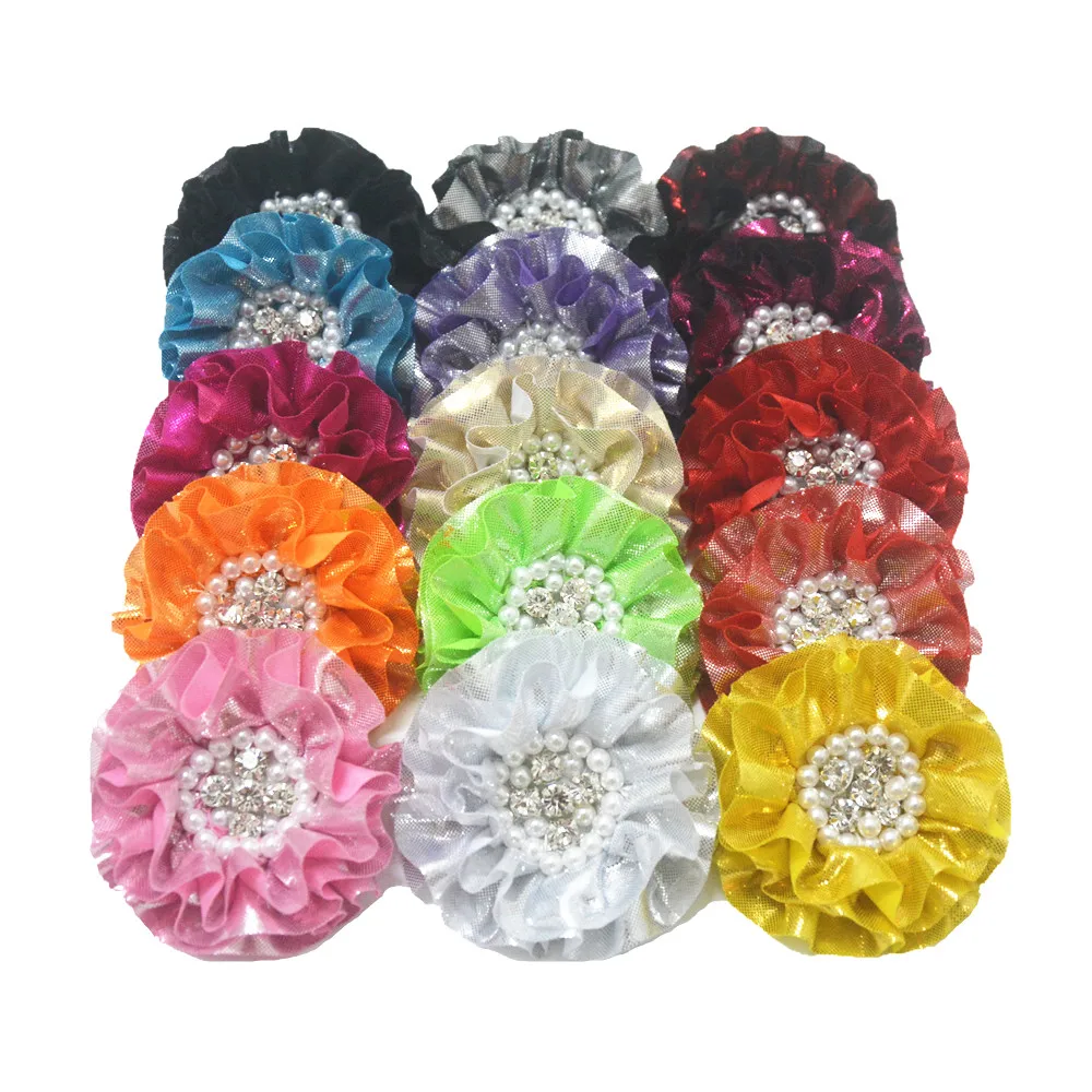 Шифоновый Цветок с оборками металлик 50 шт./лот 3 5 дюйма|chiffon flowers|chiffon rhinestone flowerchiffon