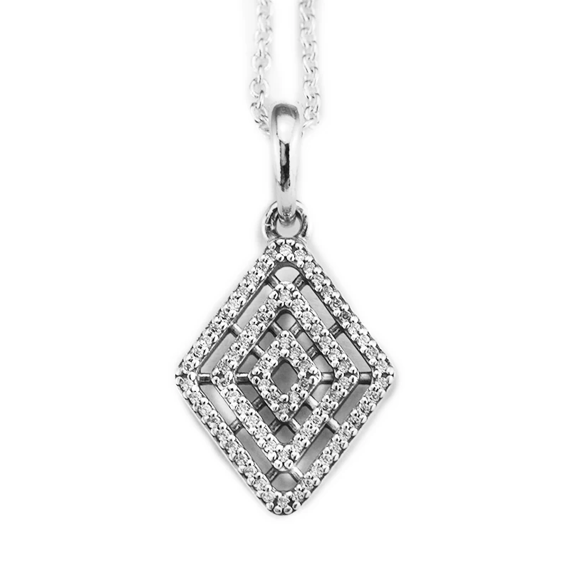 

Authentic 925 Sterling Silver Geometric Lines Clear CZ Pendants Necklaces For Women Wedding Gift Fine Europe Jewelry Wholesale