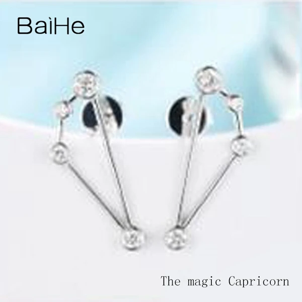 The magic Capricorn BAIHE Твердые 14 к желтое золото 0.30CT H/SI круглые натуральные бриллианты обручальные модные ювелирные изделия 12 созвездий серьги-гвоздики - Цвет камня: The magic Capricorn
