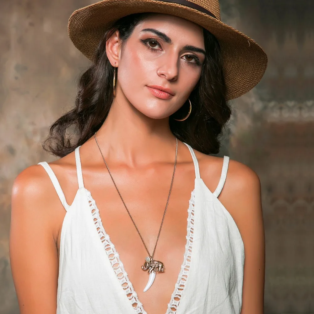 JINSE Female Fashion Natural Stone Bead Pendant Necklace Retro Elephant Trendy Cattle Angle | Украшения и аксессуары