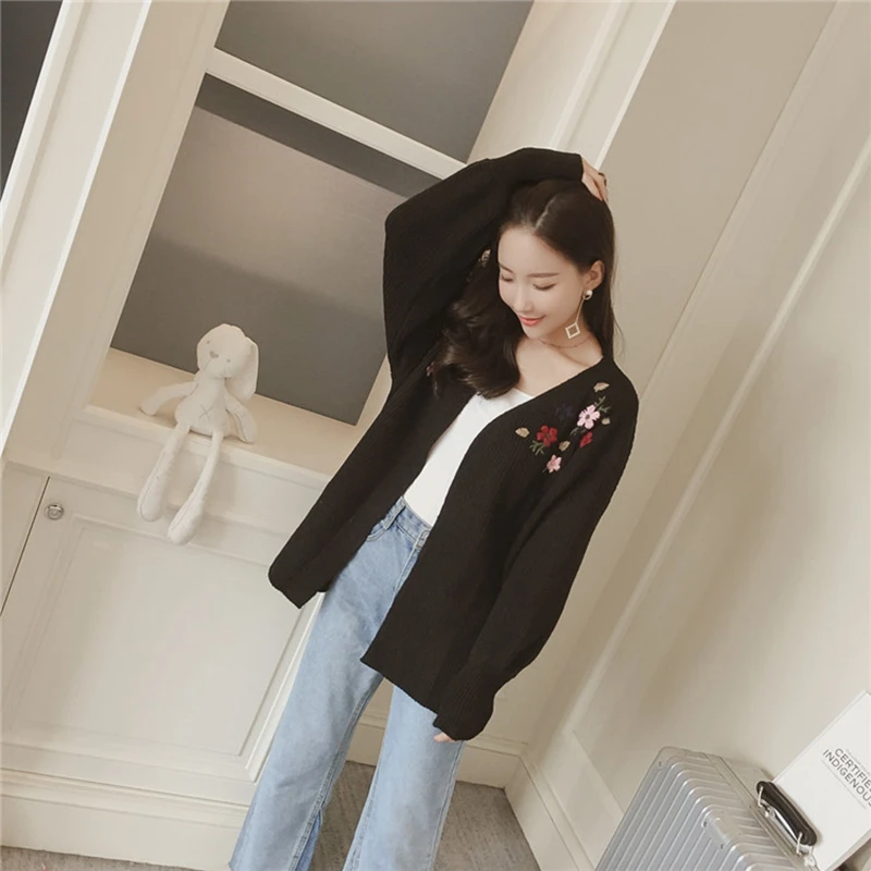 2017 модный свитер дамы Дамы V воротник трикотажные рукава летучая мышь свободные