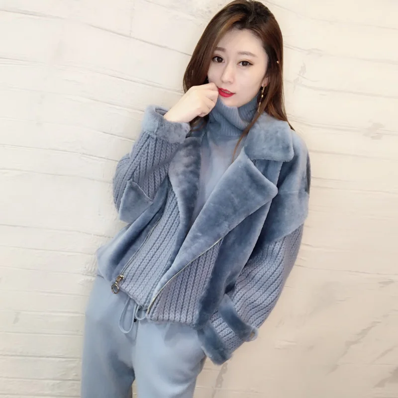 Женская зимняя мода 2018 вязанная Короткая Меховая куртка шерстяное меховое