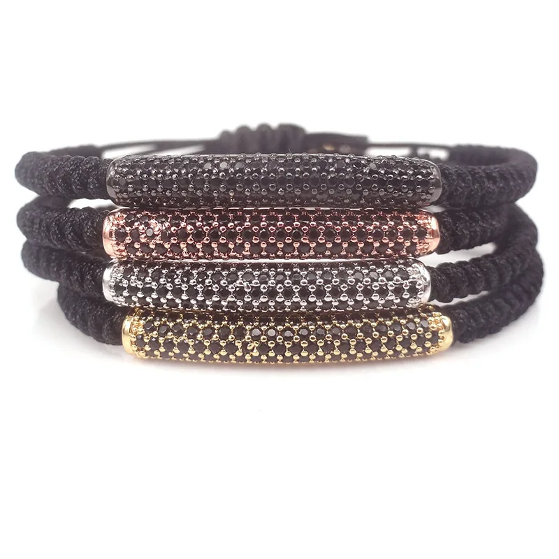 Мужские браслеты с серебряным покрытием и микрозакрепкой черные CZ круглые