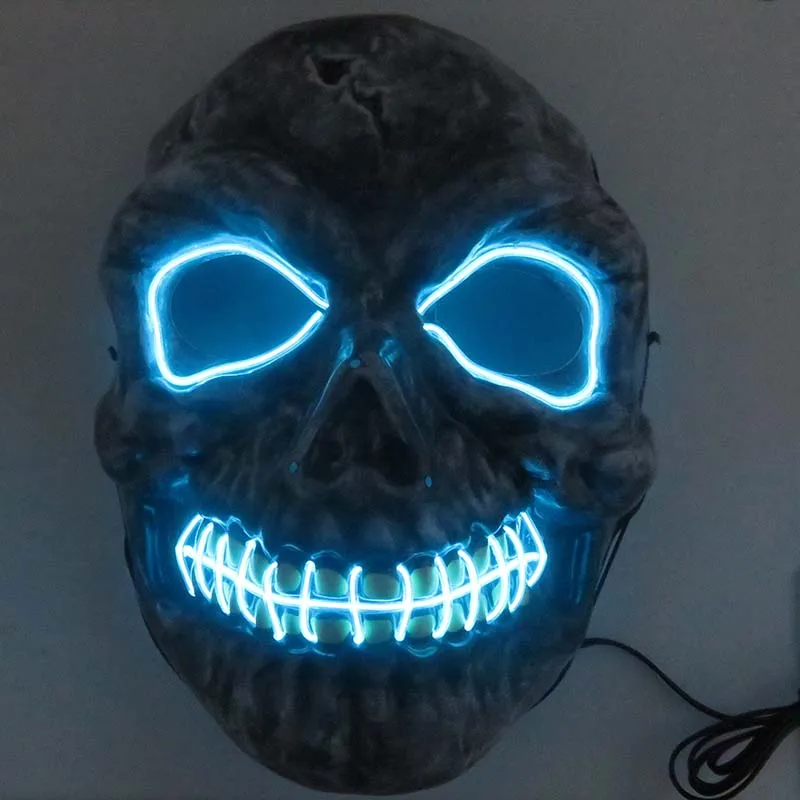 Ice Blue Светодиодная маска, светильник, неоновая маска с черепом, вечерние, праздничные, карнавальный костюм, Рождественский, новогодний подарок, страшная маска на Хэллоуин, маска - Цвет: Ice Blue
