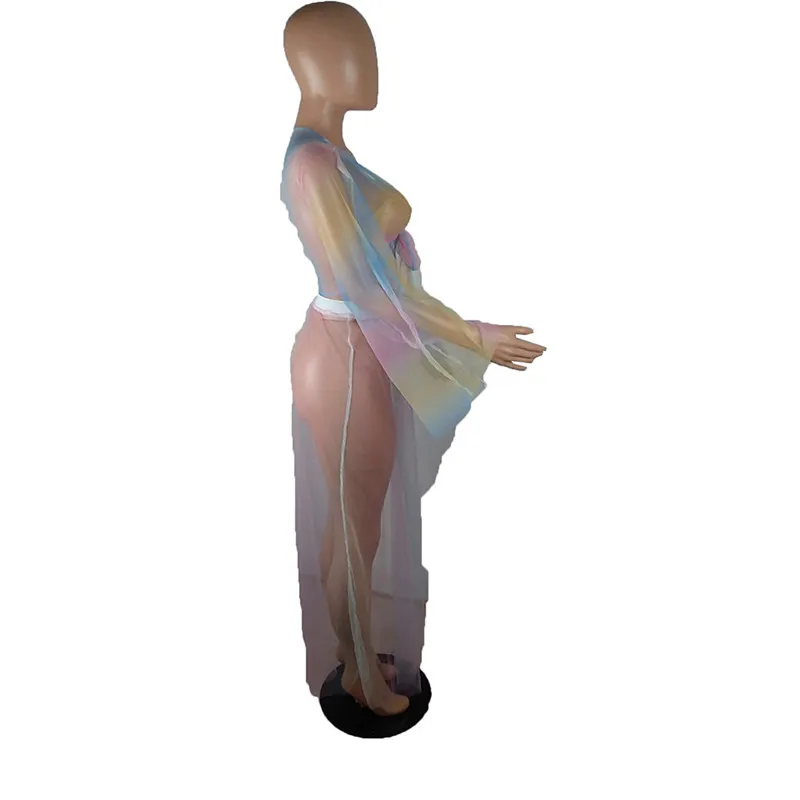 Летнее пляжное стильное шифоновое платье 2019 Новое прозрачное Сетчатое