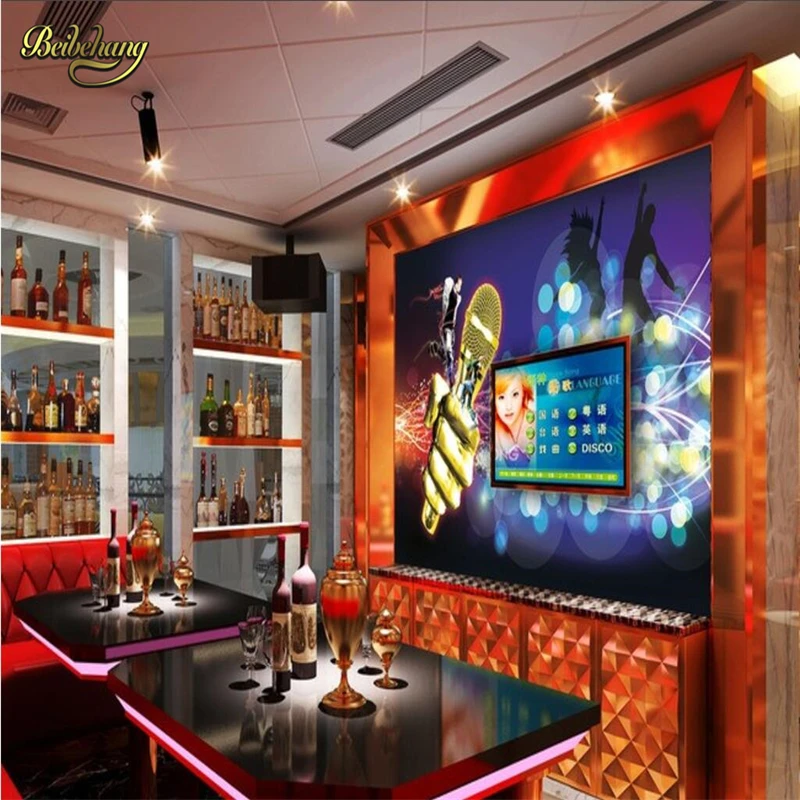Beibehang Золотой микрофон K TV Bar papel de parede 3d фото обои для гостиной ТВ фон настенные