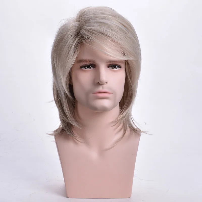 MSI Wigs, мужские парики, прямые синтетические парики, длинный мужской светильник для волос, блонд, мужской парик с челкой, термостойкий парик